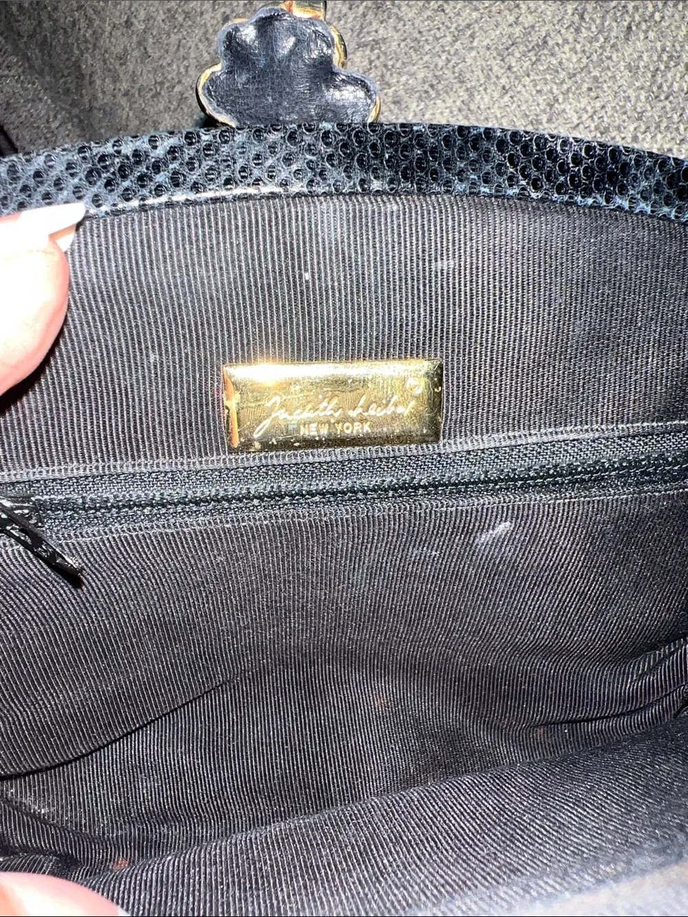 Vintage Judith Lieber Black Lizard Clutch with Multistone Kiss-Lock GUC